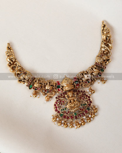 Sullie Basic - Lakshmi Detailed Elephant Peacock Necklace with Earring