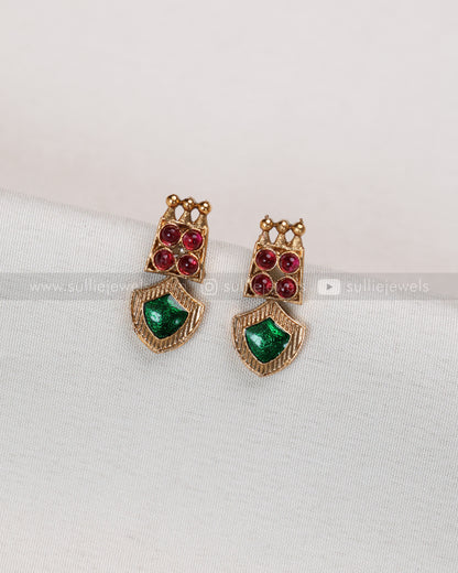 3827 - Red & Green Palakka Necklace with Stud