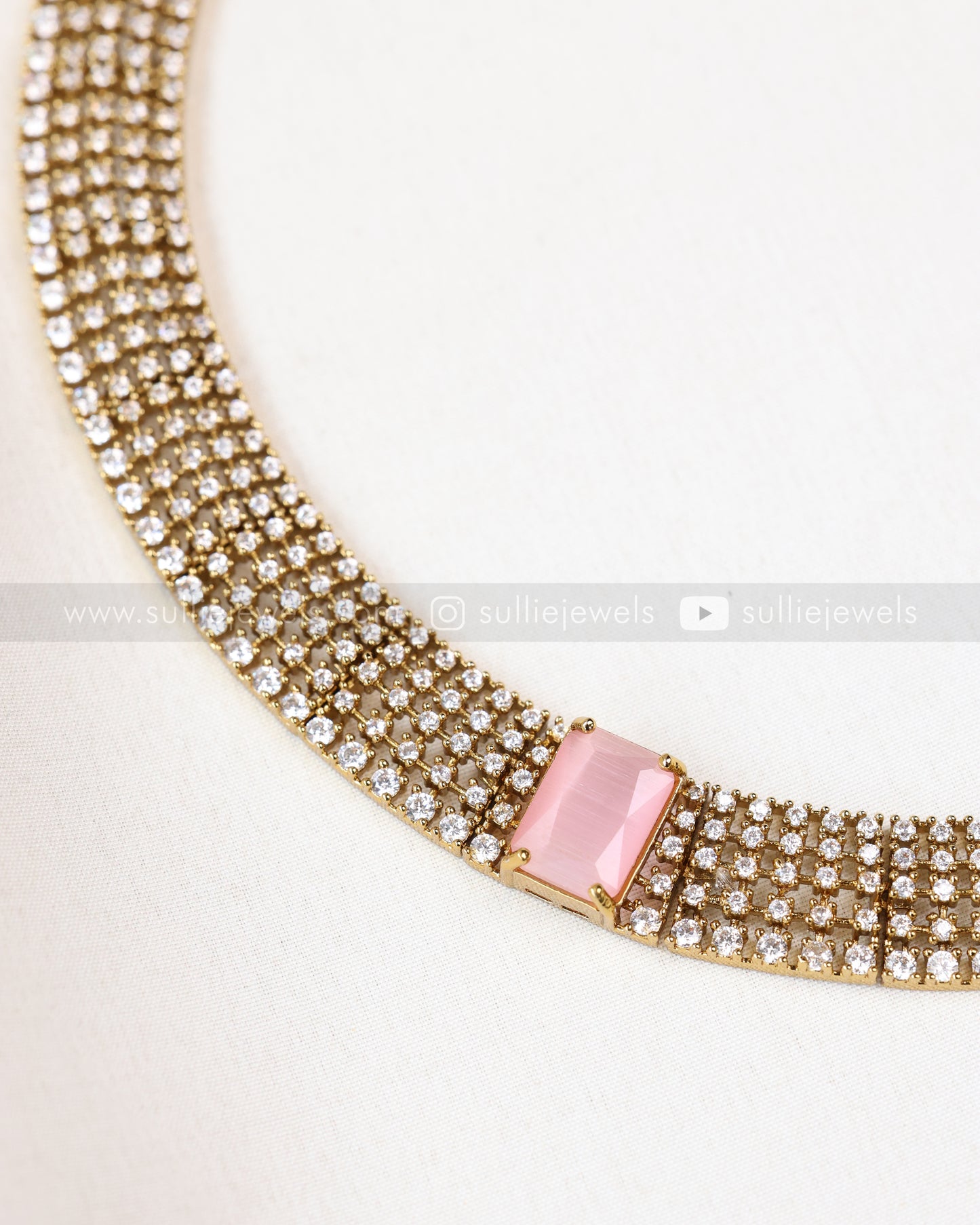 3835 - AD Pastel Pink Centre Stone Necklace with Stud