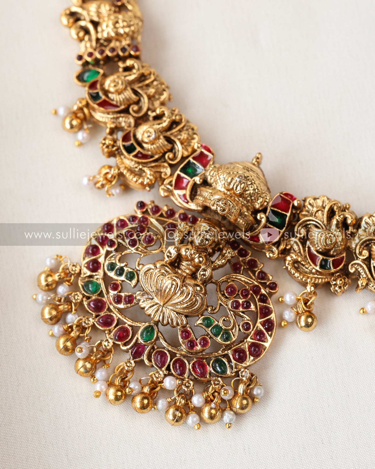 Sullie Basic - Lakshmi Detailed Elephant Peacock Necklace with Earring