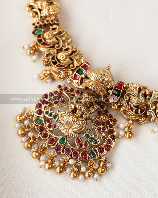 Sullie Basic - Lakshmi Detailed Elephant Peacock Necklace with Earring
