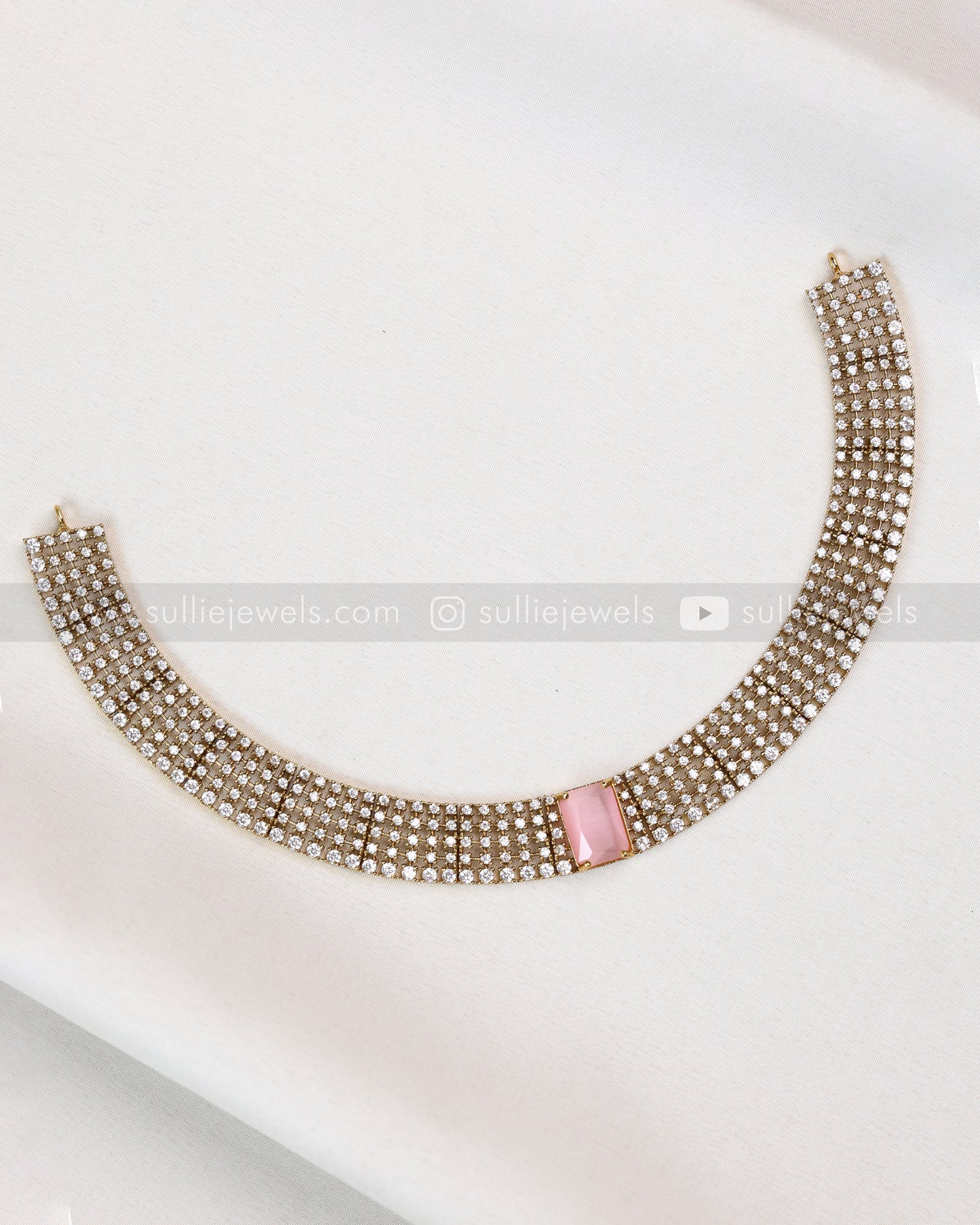 3835 - AD Pastel Pink Centre Stone Necklace with Stud