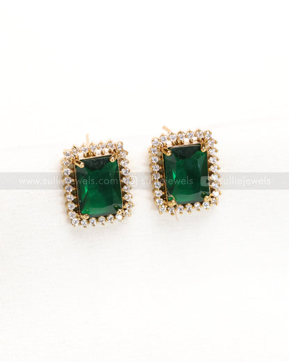 3837 - AD Emerald Centre Stone Necklace with Stud