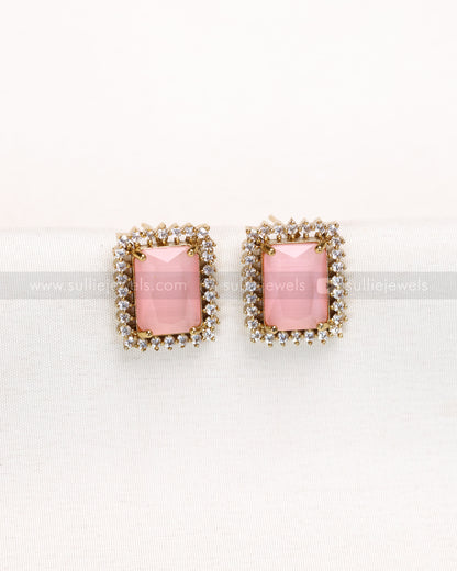 3835 - AD Pastel Pink Centre Stone Necklace with Stud