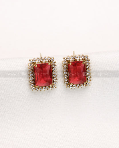 3836 - AD Red Centre Stone Necklace with Stud