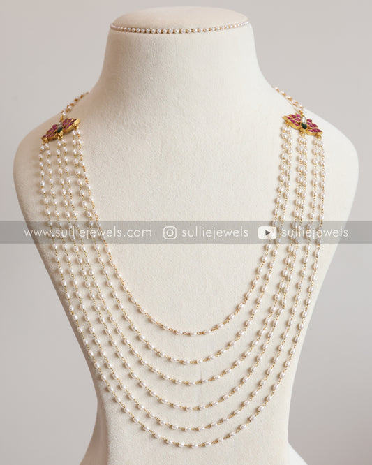Lotus Jadau 6 layer Rice Pearl Long Chain