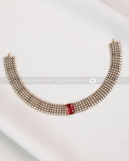 3836 - AD Red Centre Stone Necklace with Stud