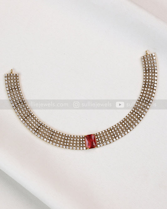 3836 - AD Red Centre Stone Necklace with Stud