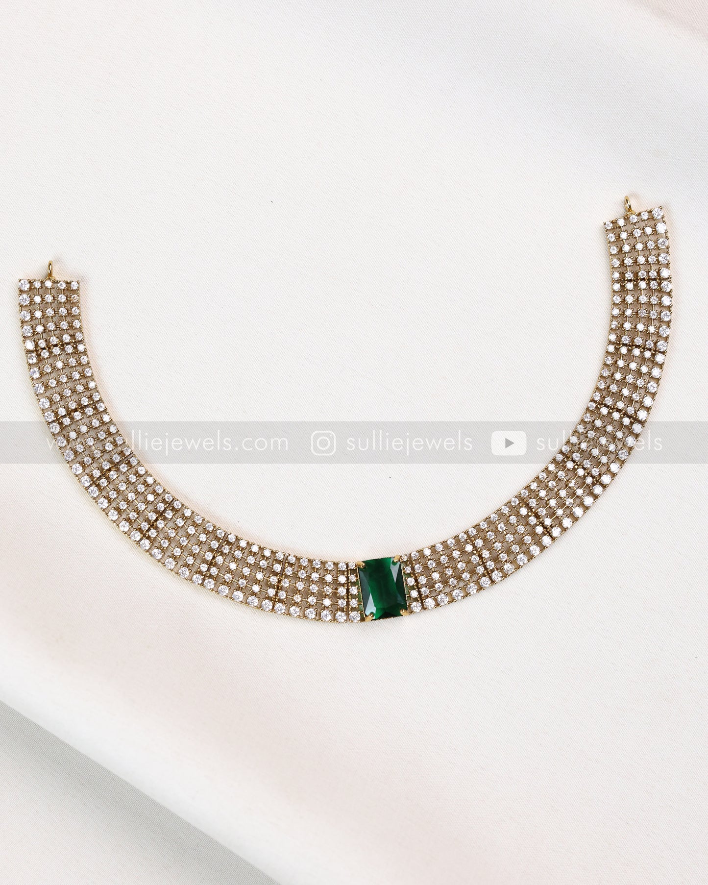 3837 - AD Emerald Centre Stone Necklace with Stud