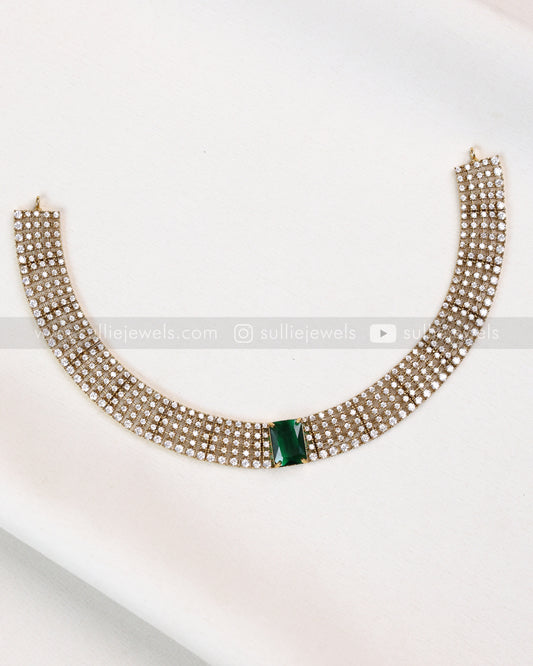 3837 - AD Emerald Centre Stone Necklace with Stud