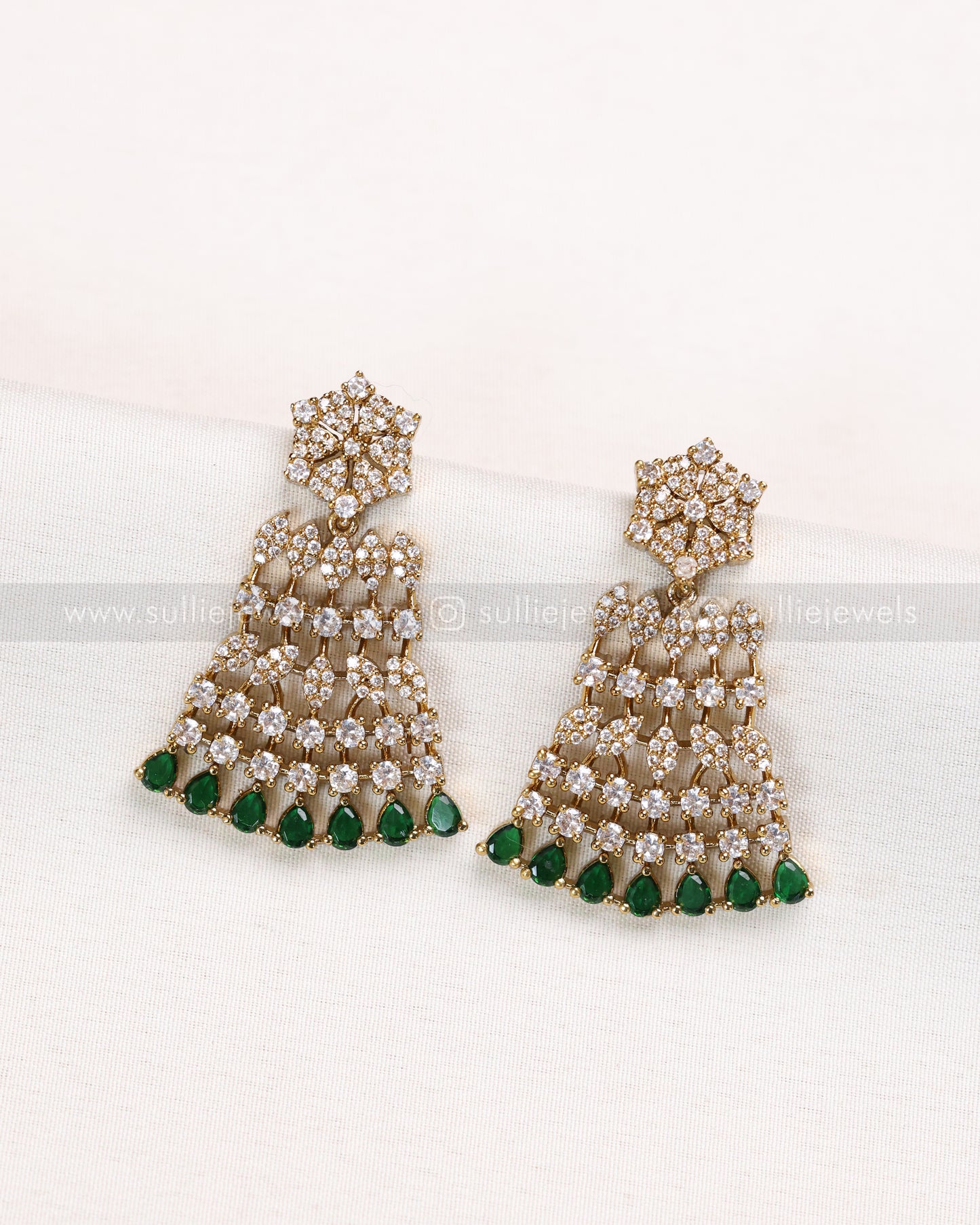 3833 - Green Premium Diamond Necklace with Earring
