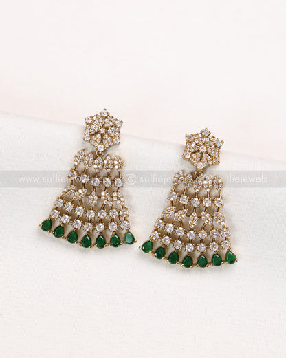 3833 - Green Premium Diamond Necklace with Earring