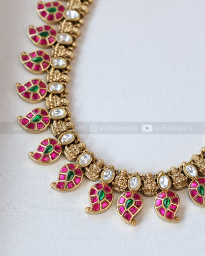 7139 - Premium Jadau Kemp Mango Haaram Chain with Stud
