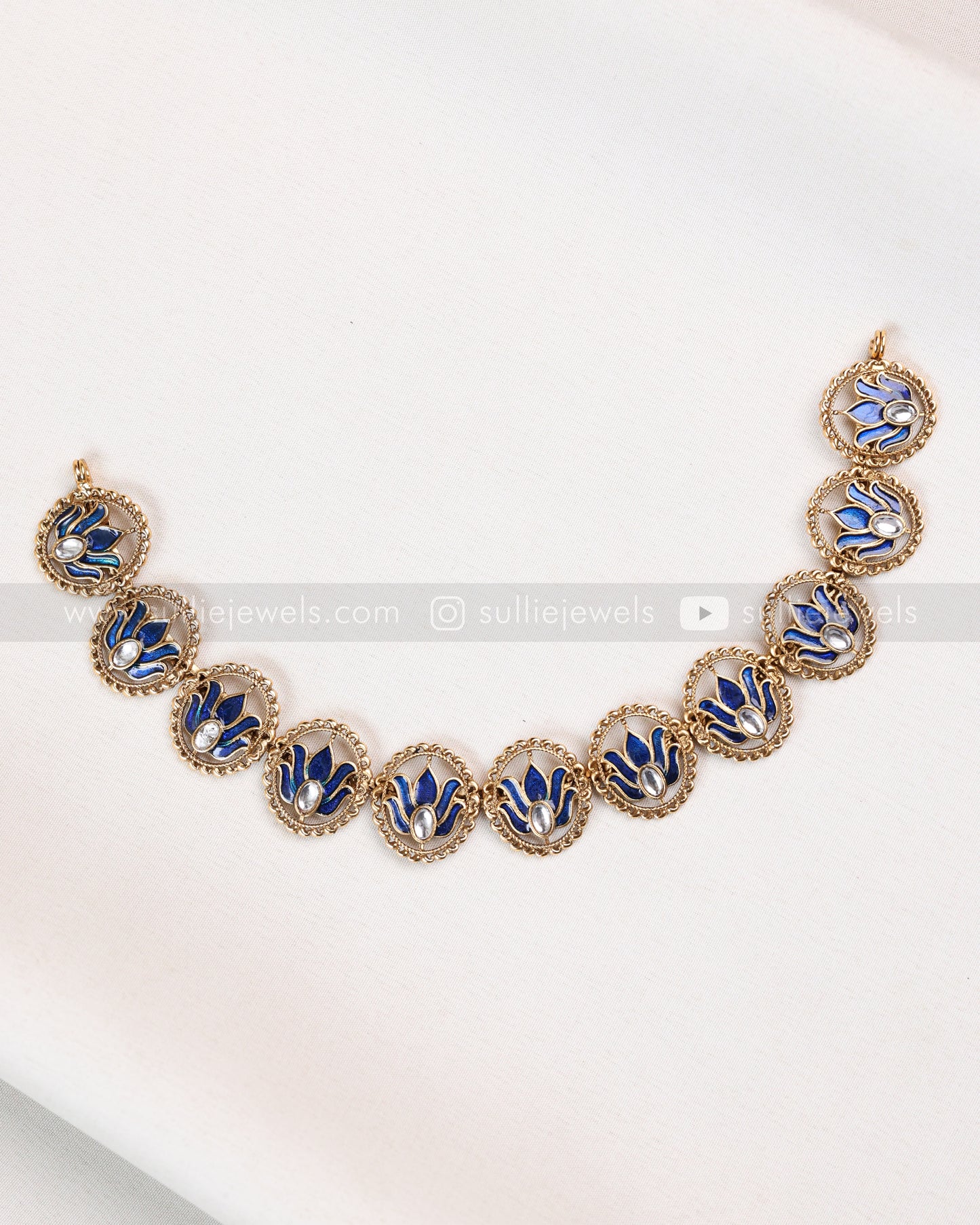 3825 - Sullie Basic Meenakari Blue Lotus Necklace with Stud