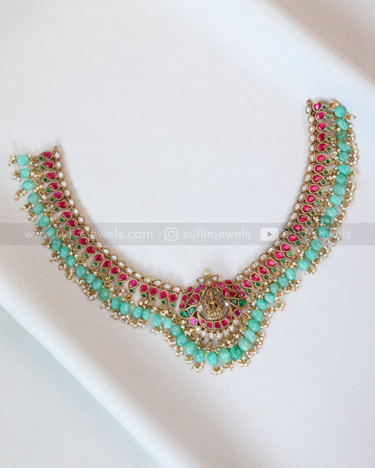 3648 - Jadau Kemp Lakshmi Premium Necklace with Mint Beads