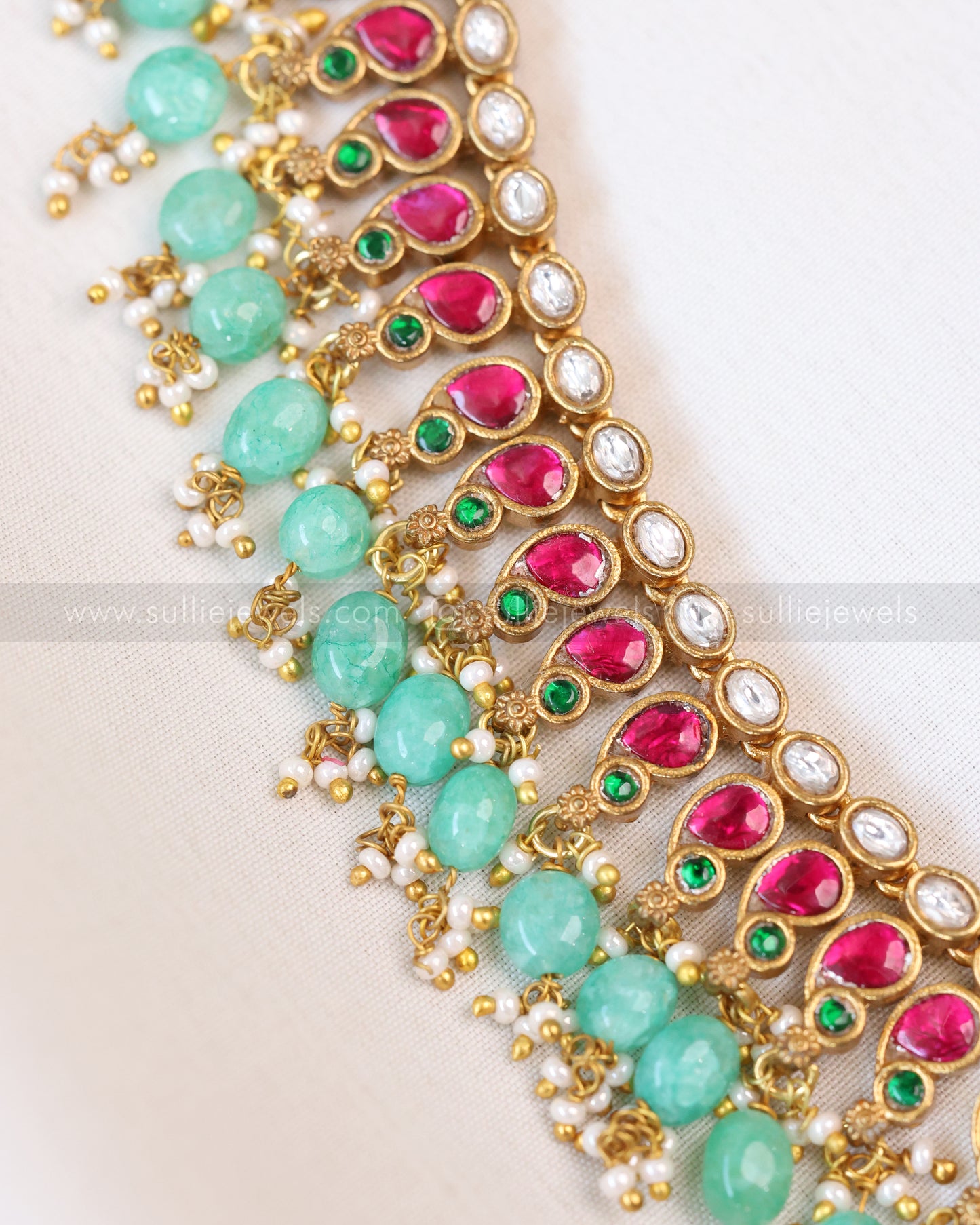 3648 - Jadau Kemp Lakshmi Premium Necklace with Mint Beads