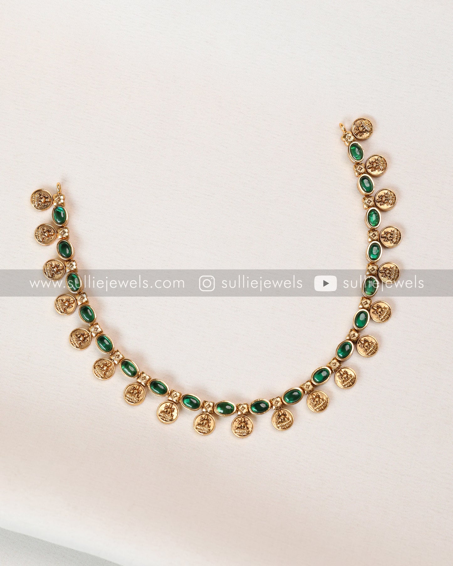 Minimal Green Coin Necklace with Stud