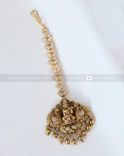 1081 - Krishna Peacock Tikka with Gold Beads