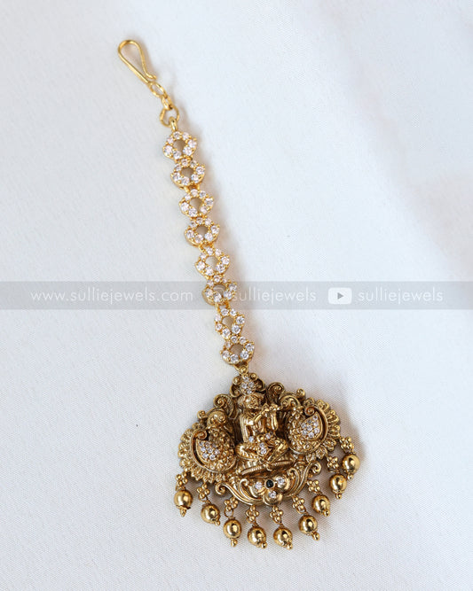 1081 - Krishna Peacock Tikka with Gold Beads