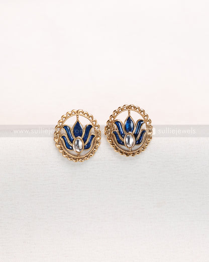 3825 - Sullie Basic Meenakari Blue Lotus Necklace with Stud