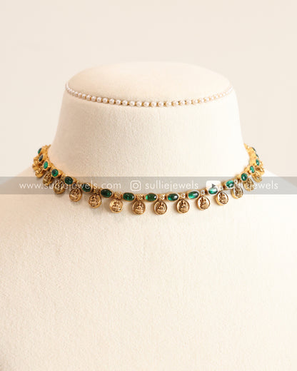 Minimal Green Coin Necklace with Stud