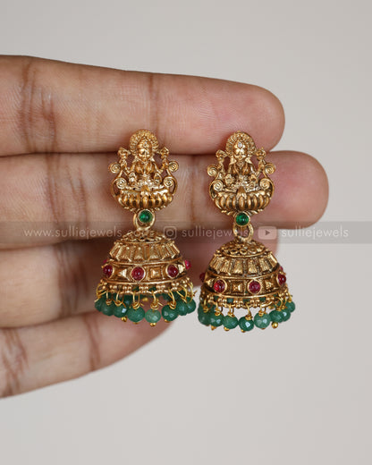 Sullie Basic - Lakshmi Mint Beads Pendant with Pearl chain and Jhumka