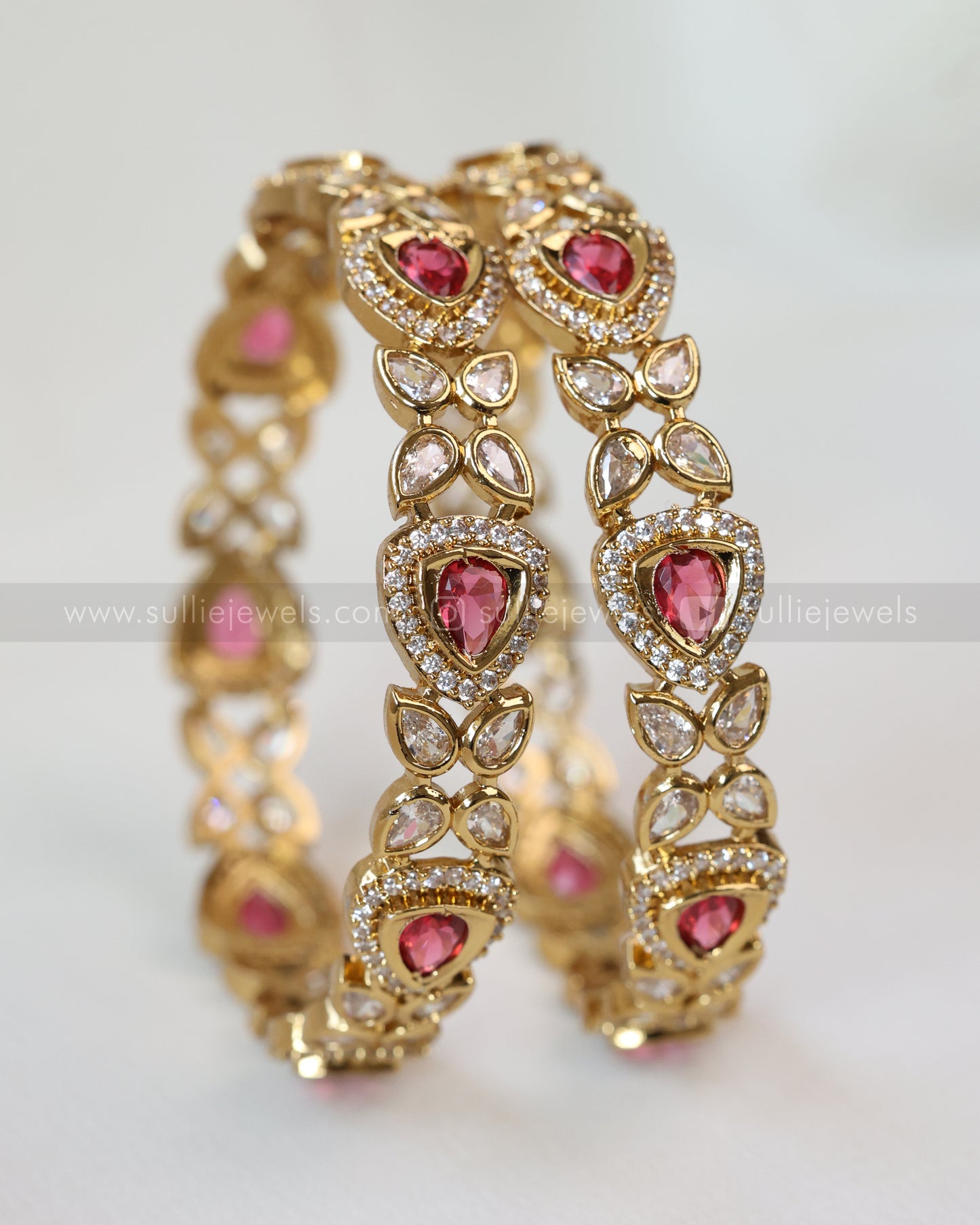 9021 - Ruby Premium Triangular Stone Bangle - Set of 2