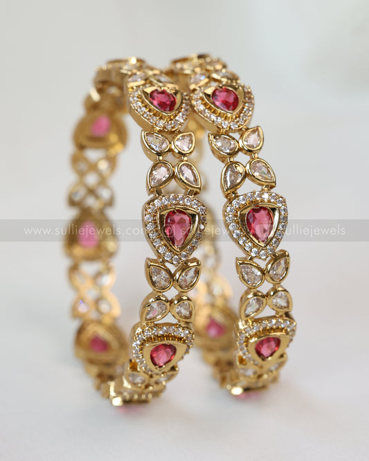 9021 - Ruby Premium Triangular Stone Bangle - Set of 2