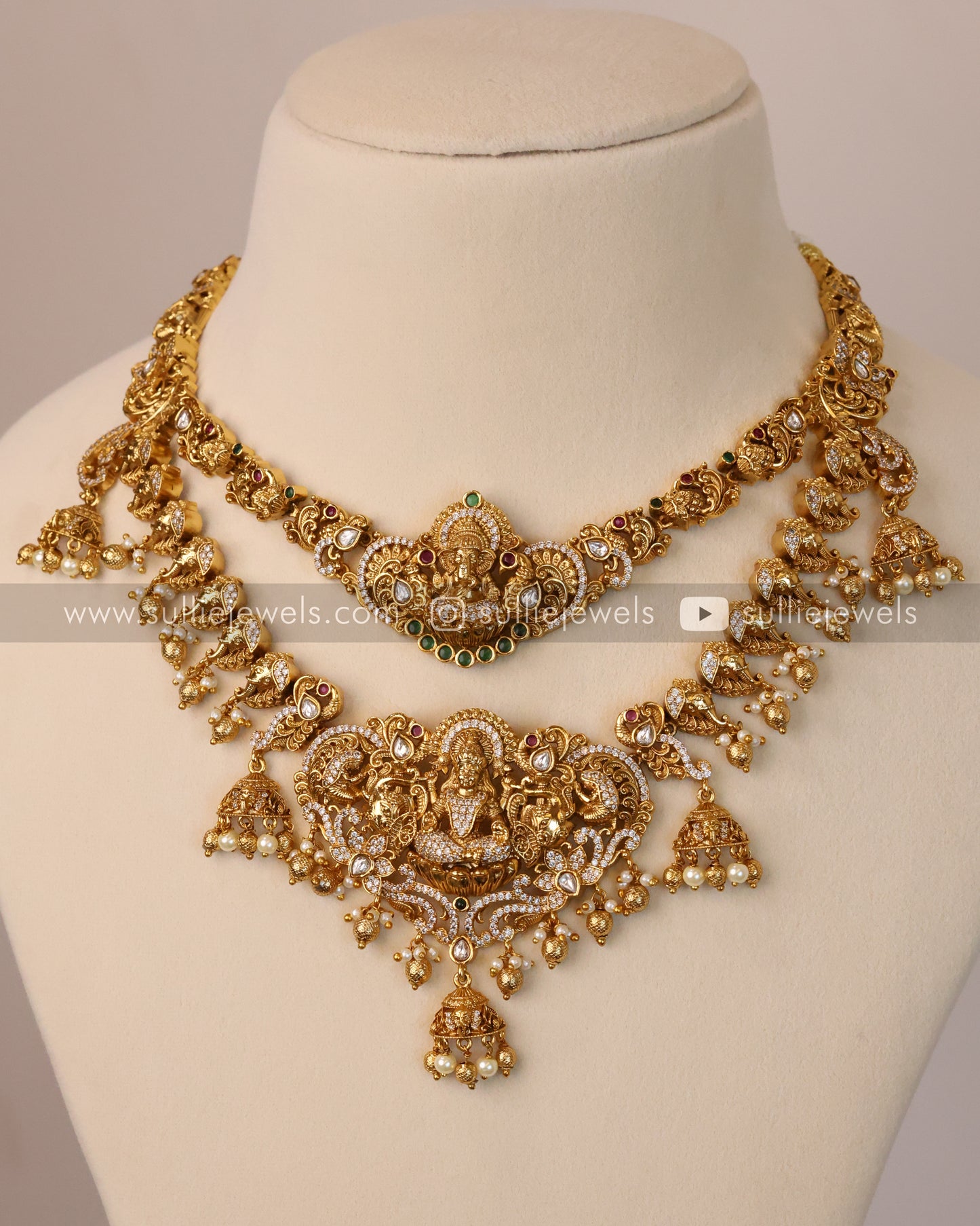 Double Layer Ganesh & Goddess Premium Necklace with Earring