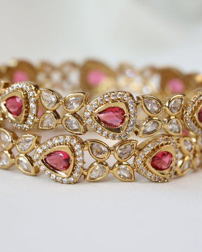 9021 - Ruby Premium Triangular Stone Bangle - Set of 2