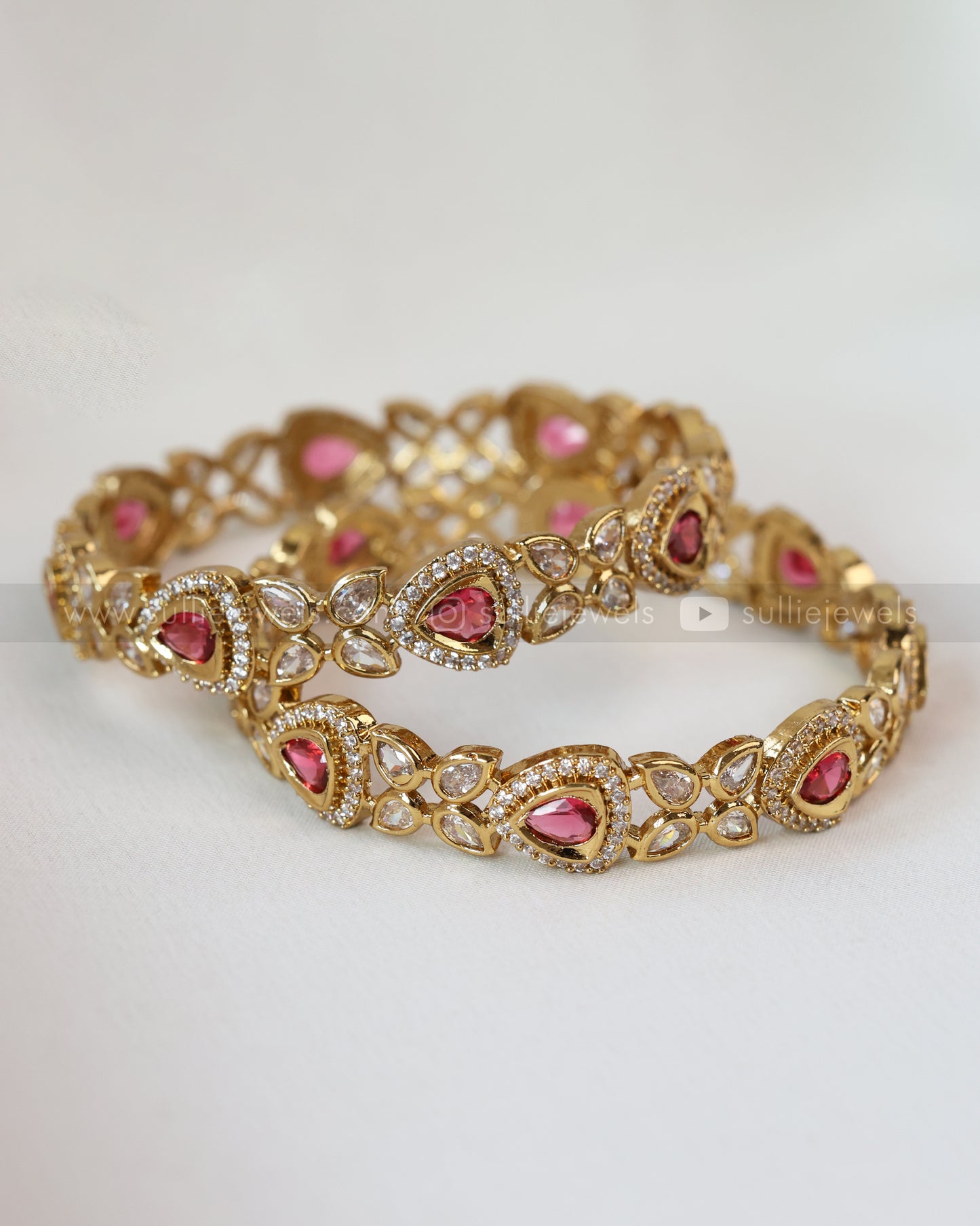 9021 - Ruby Premium Triangular Stone Bangle - Set of 2