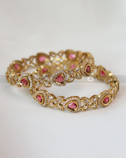 9021 - Ruby Premium Triangular Stone Bangle - Set of 2