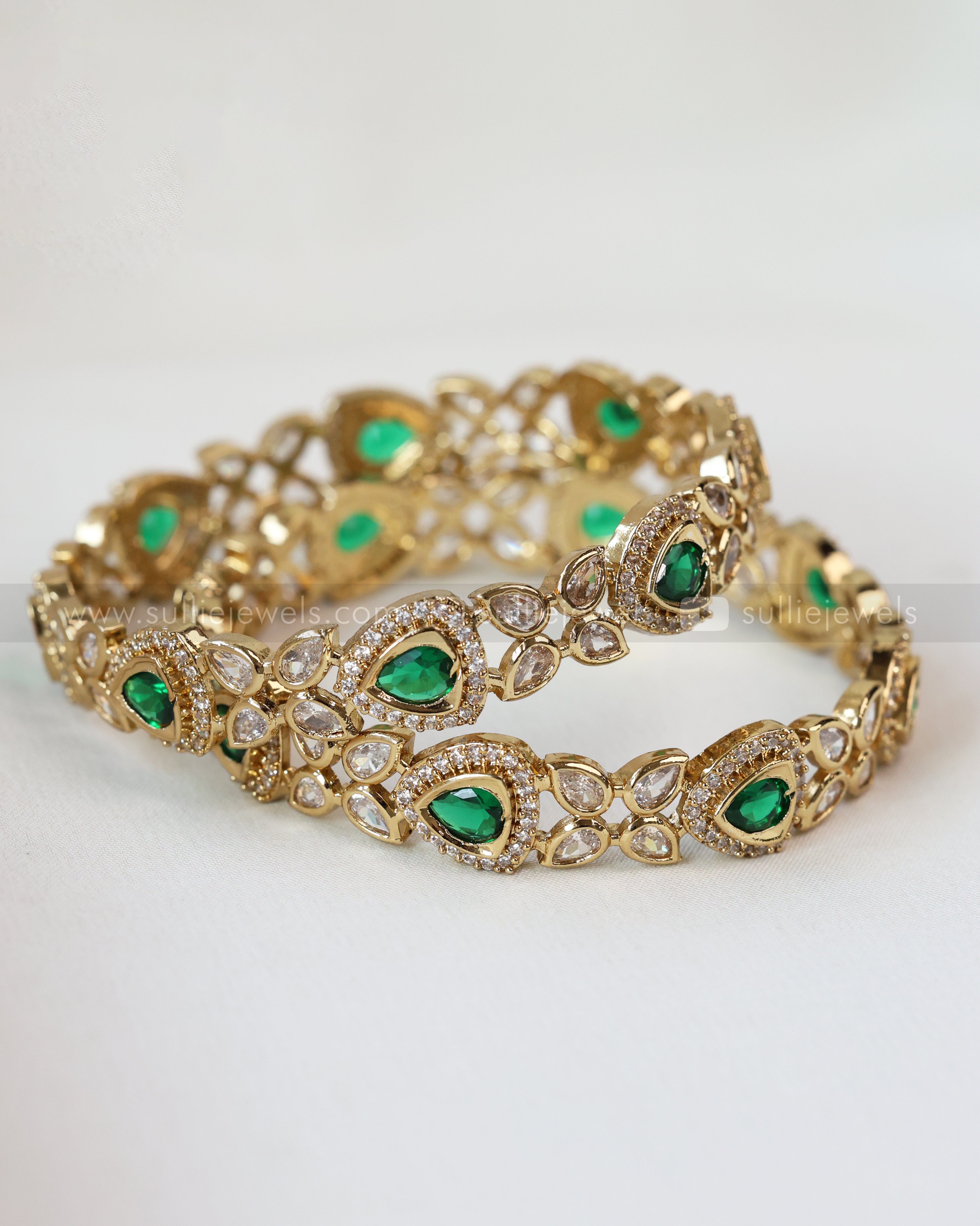 9022 - Green Premium Triangular Stone Bangle - Set of 2 – sulliejewels