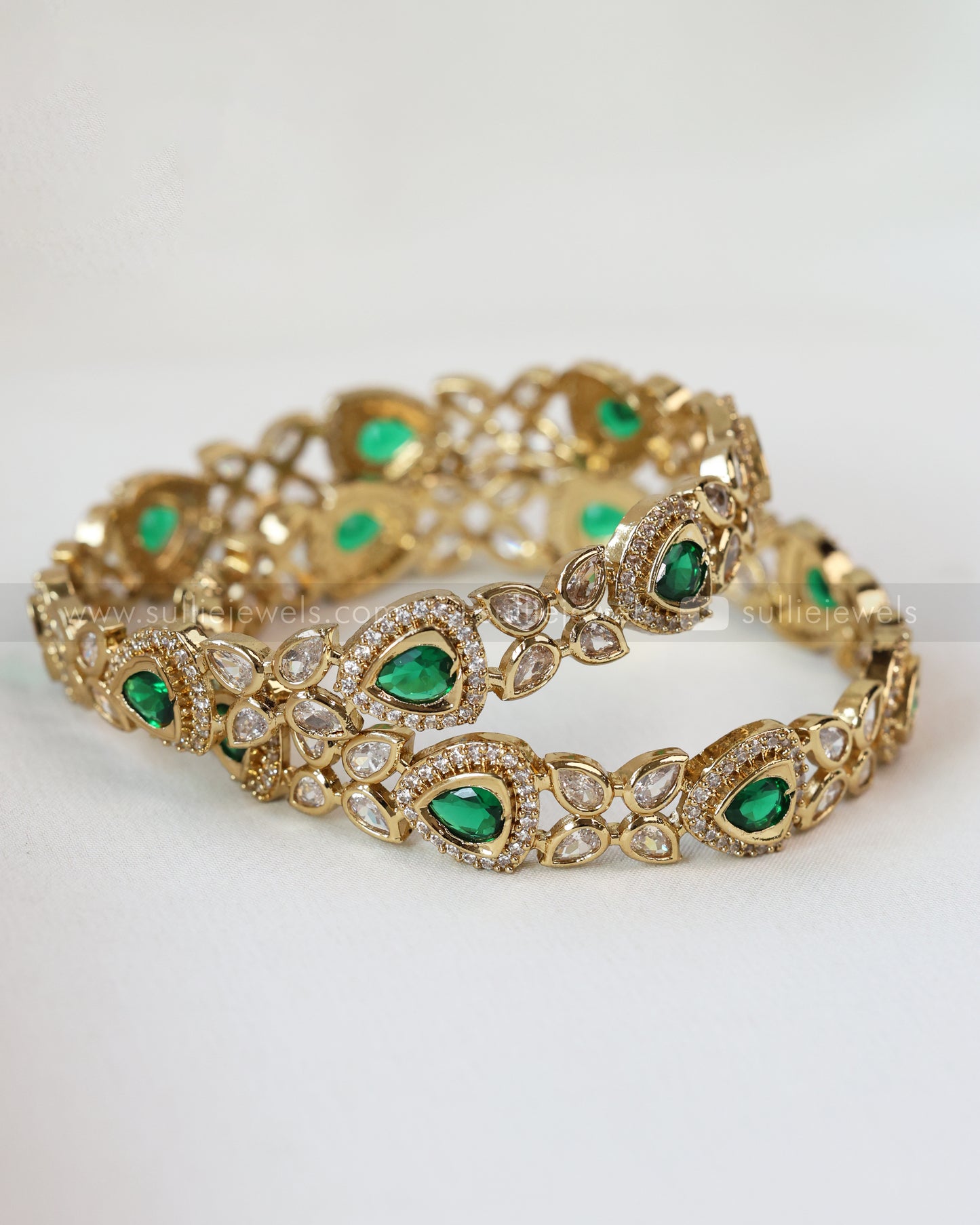 9022 -  Green Premium Triangular Stone Bangle - Set of 2