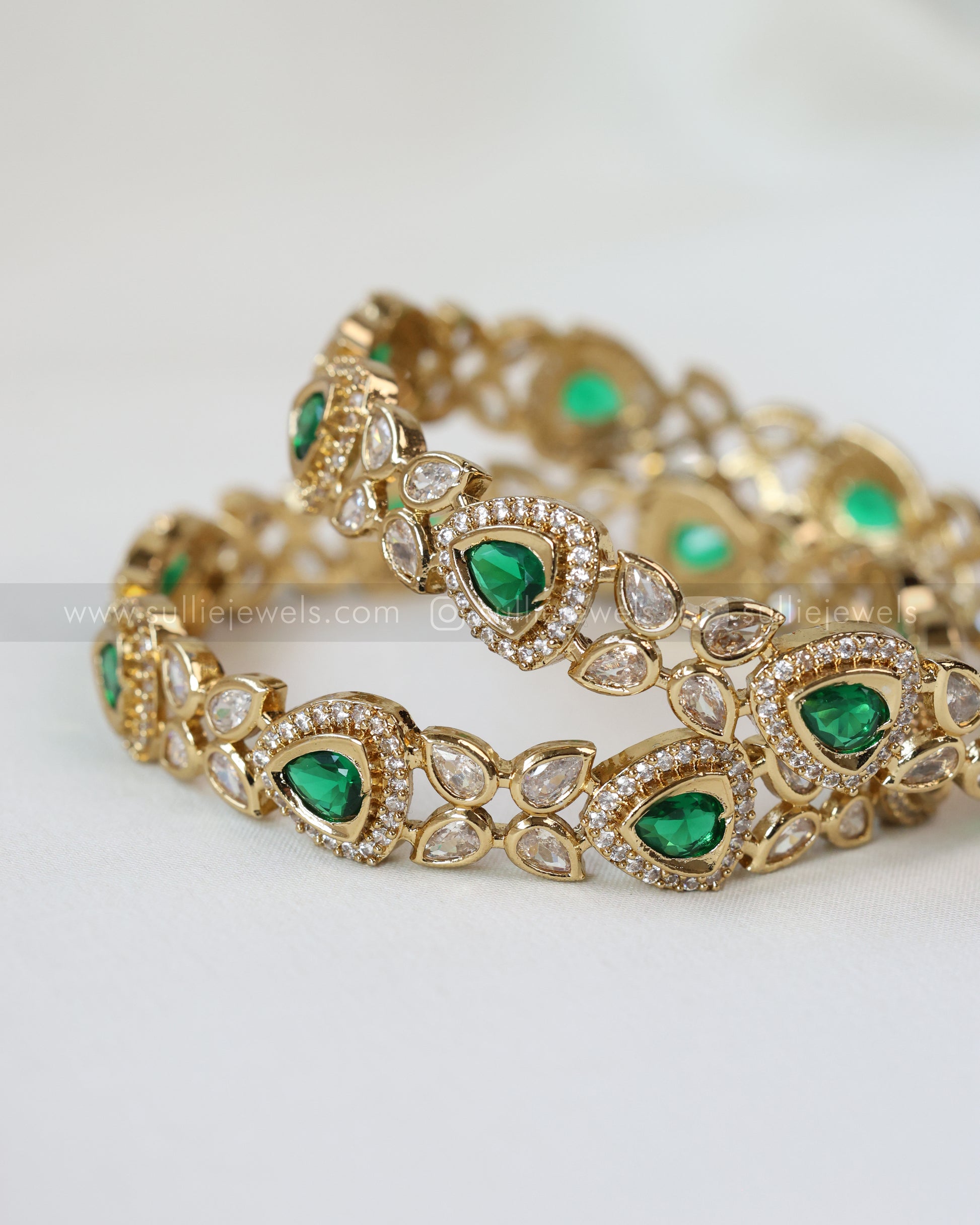 Triangular Bow Bangle 9022 - Green Premium Triangular Stone Bangle - Set of 2 – sulliejewels