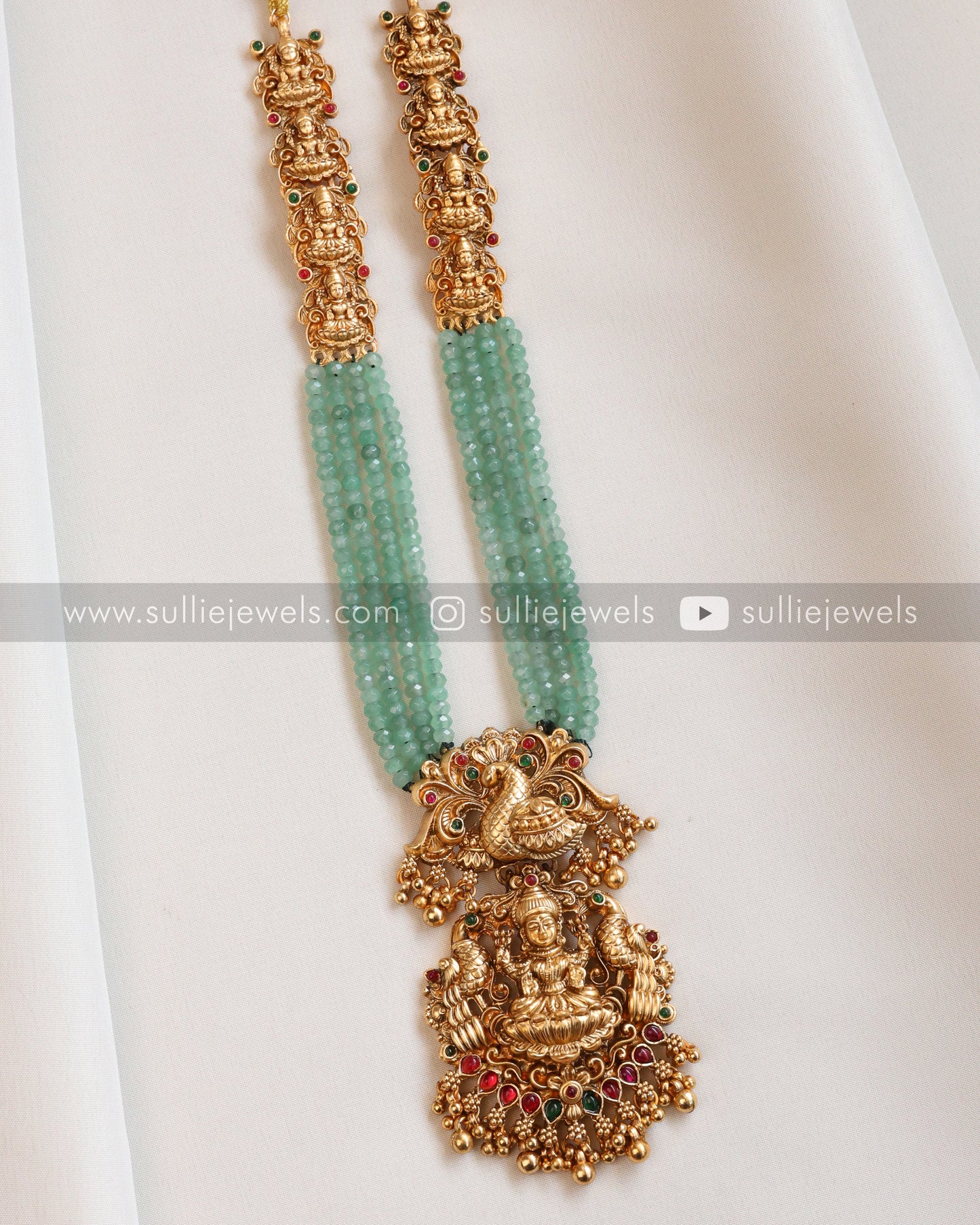 Lakshmi Mint Beads Long Chain / Haaram with Jhumka