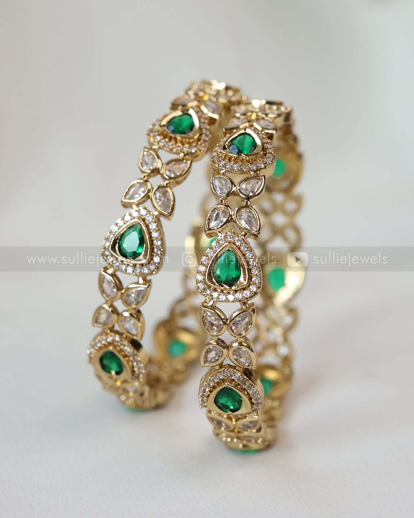 9022 -  Green Premium Triangular Stone Bangle - Set of 2