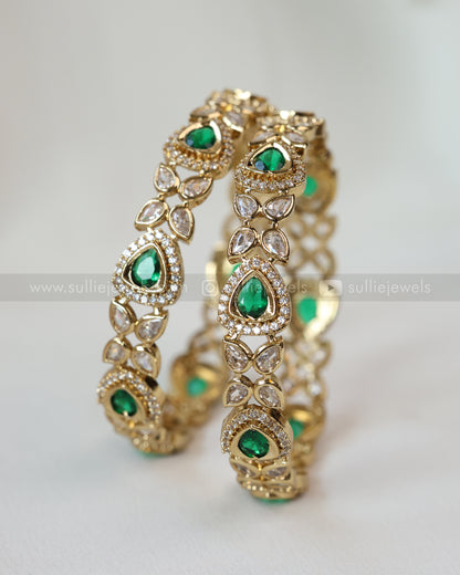 9022 -  Green Premium Triangular Stone Bangle - Set of 2