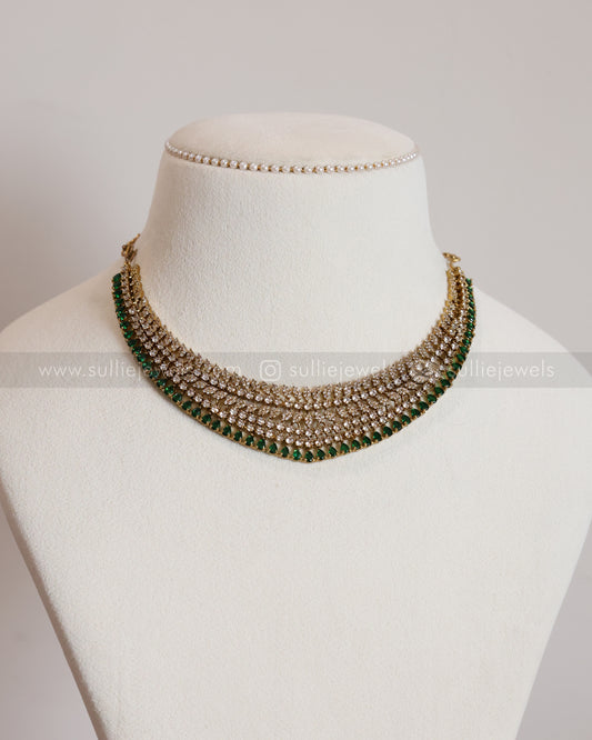 3833 - Green Premium Diamond Necklace with Earring
