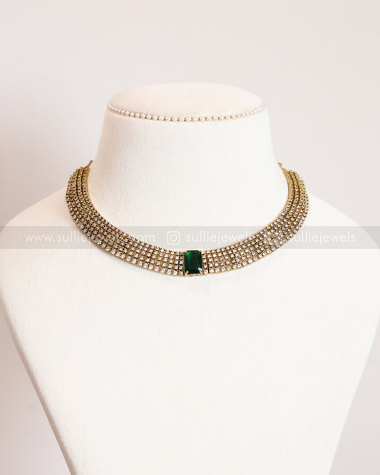 3837 - AD Emerald Centre Stone Necklace with Stud