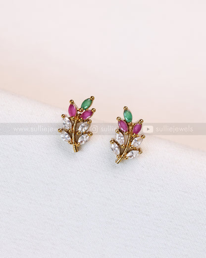 3651 - Sullie Basic Multicolour Leaf Design Invisible Gold String Chain with Stud