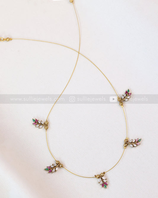 3651 - Sullie Basic Multicolour Leaf Design Invisible Gold String Chain with Stud