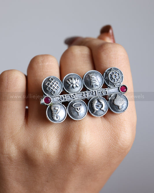 R08 - Oxidised Asthamangal Adjustable Ring