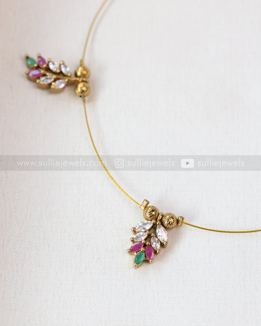 3651 - Sullie Basic Multicolour Leaf Design Invisible Gold String Chain with Stud