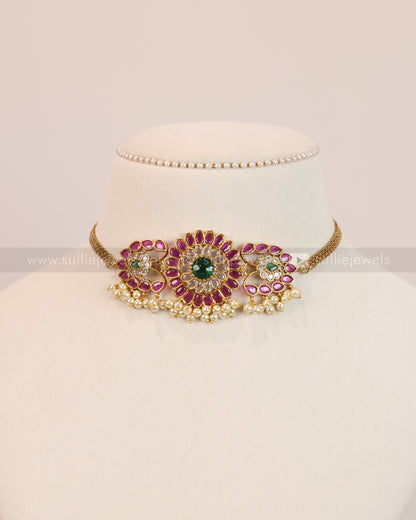 2108 - Designer Floral Stone Choker with Jhumka