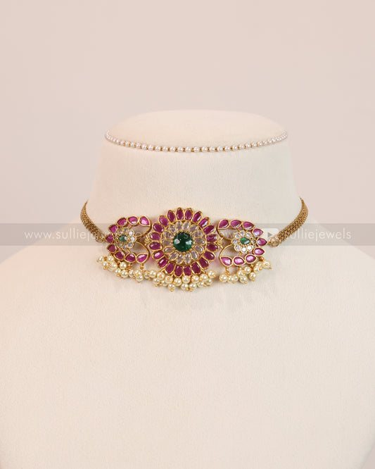 2108 - Designer Floral Stone Choker with Jhumka