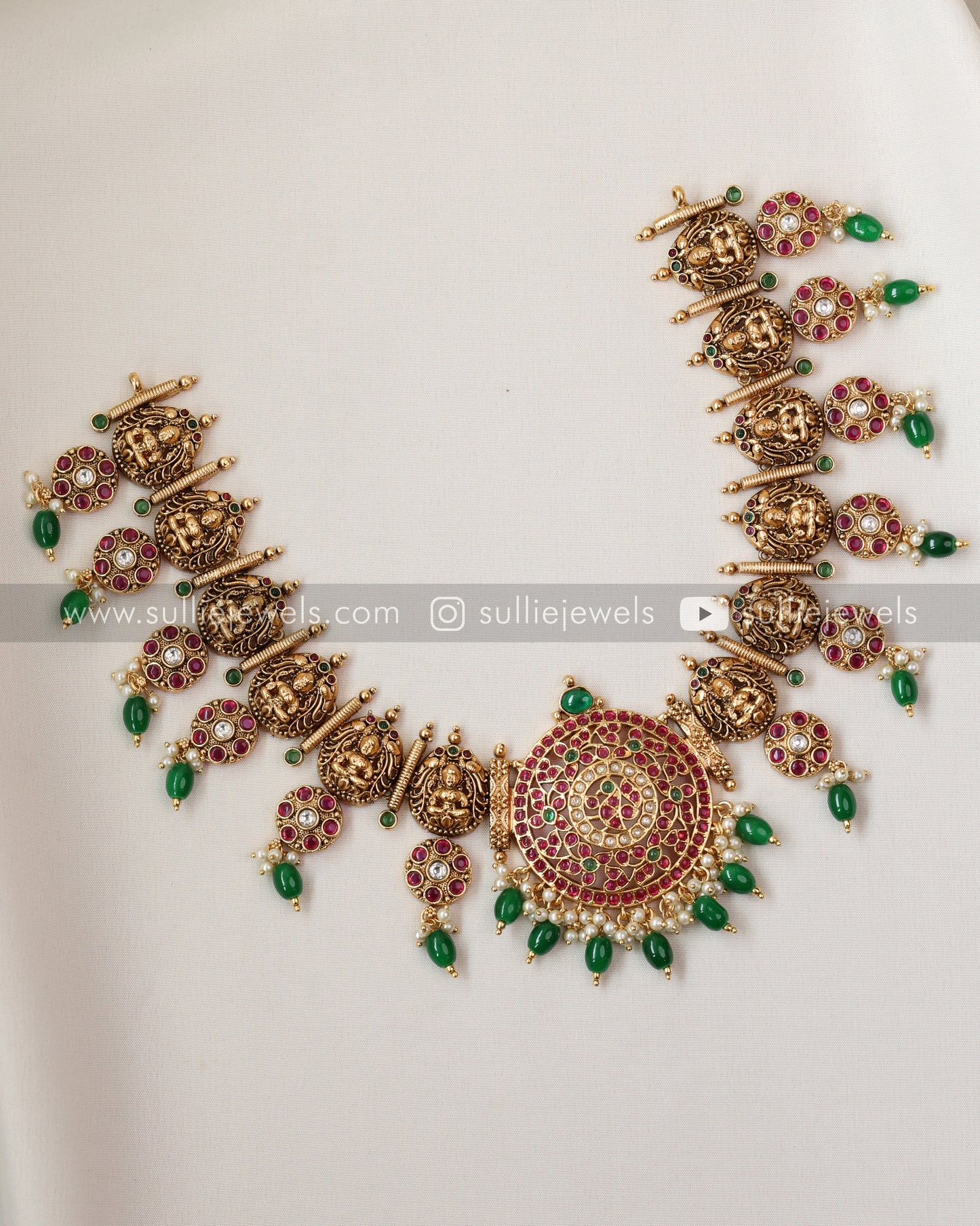 Chakra Broad Lakshmi Bridal Combo - Green Beads ( 3 piece )