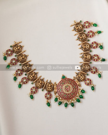 Chakra Broad Lakshmi Bridal Combo - Green Beads ( 3 piece )