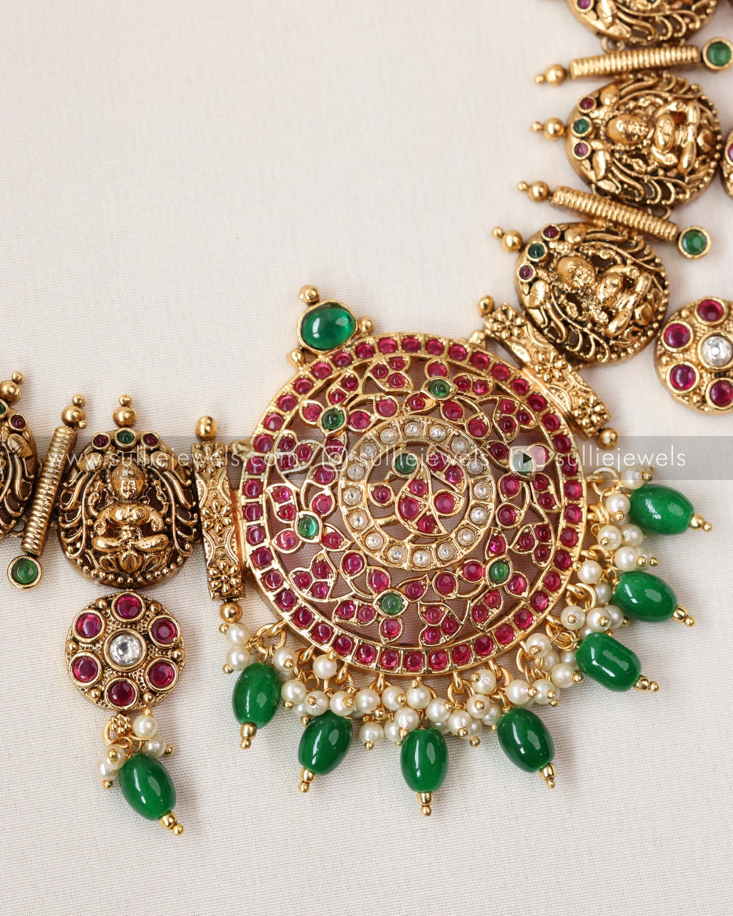 Chakra Broad Lakshmi Bridal Combo - Green Beads ( 3 piece )