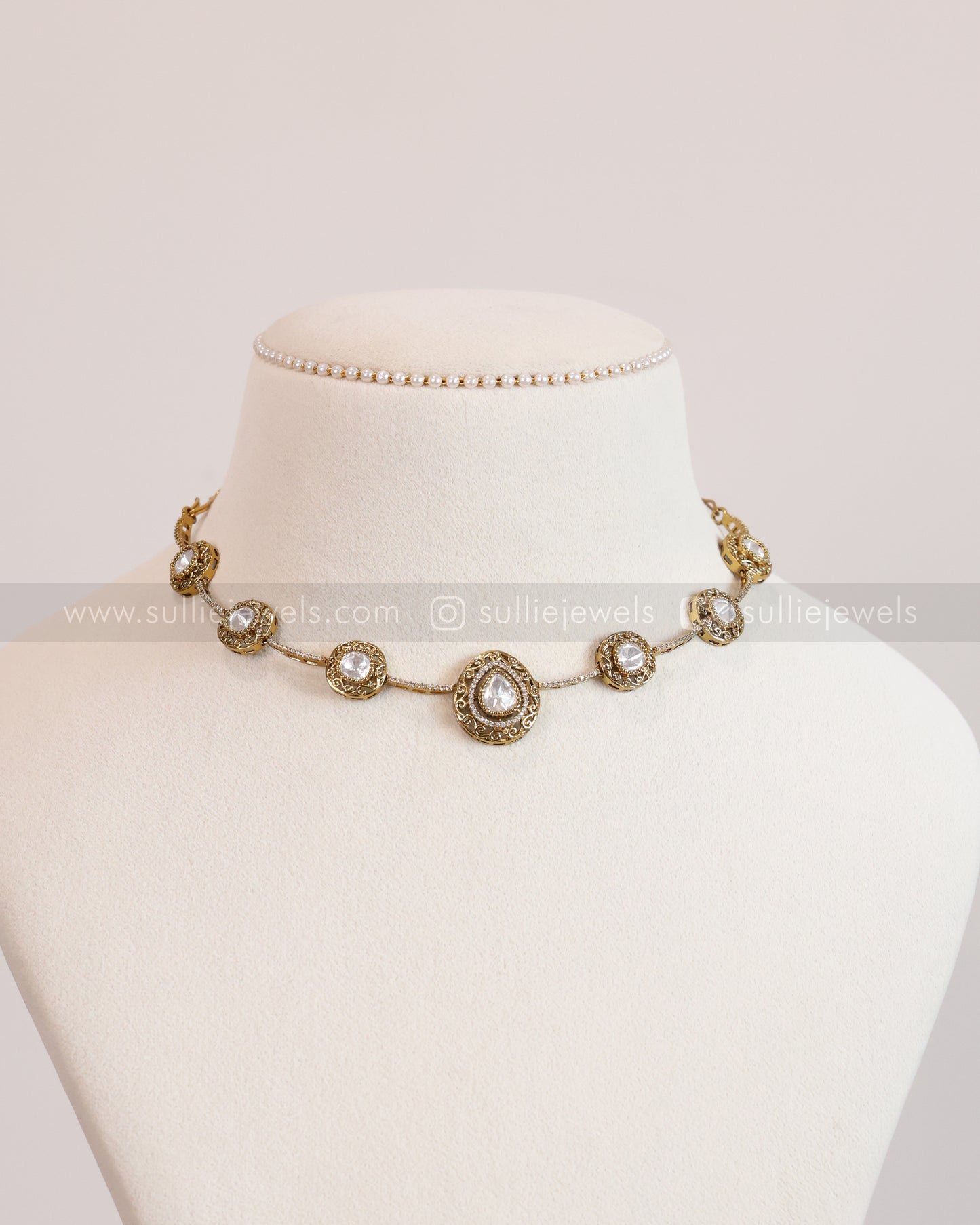 3672 - Designer Polki Necklace with Earrings